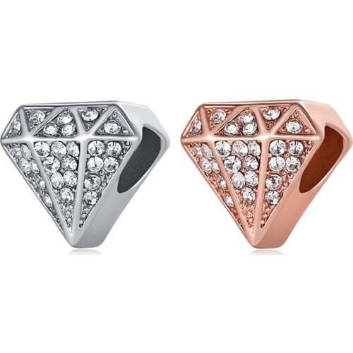 1Pcs New Shiny Diamond Shape Pendant DIY Beads Suitable Original Pandora Charm Bracelet Ladies Jewelry Making Gifts