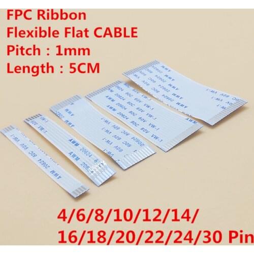10pcs 1mm pitch FFC / FPC flexible flat cable 5cm Forward ipsilateral 4P/6/8/10/12/20/24/30pin A Type
