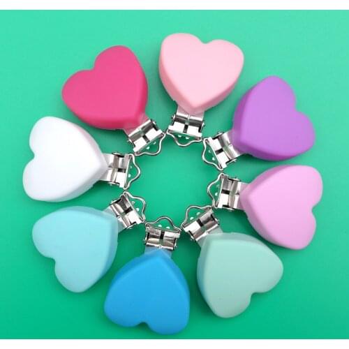 Sutoyuen 10pcs BPA Free Silicone Clips Heart Baby Teether Dummy Pacifier Holder DIY Toy Chain Craft Soother Accessories Clip