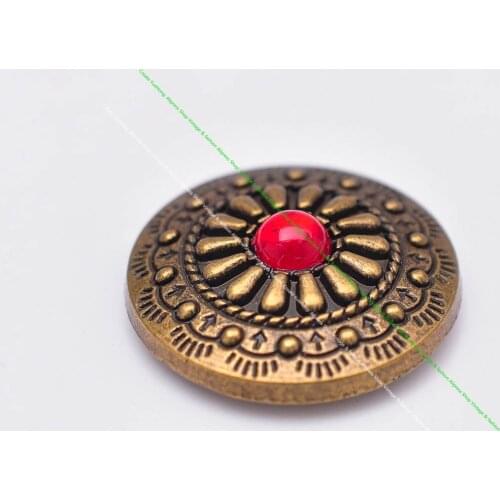 10pcs 1" Retro Brass Southeast Floral Crystal Rhinestone Rivet Conchos For Leathercraft Western Belt Bag Case Holster Decor