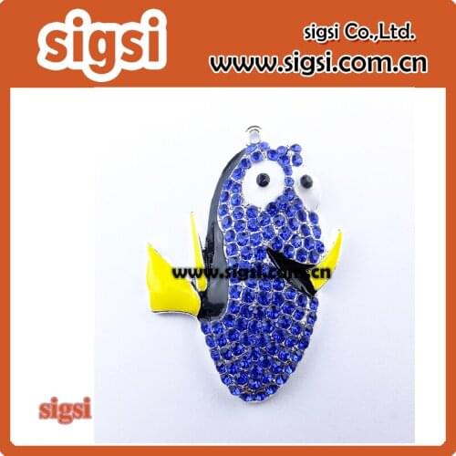 100pcs/lot 50mm Fashion Design Rhinestone Blue Dory Fish Pendants For Birthday Gift