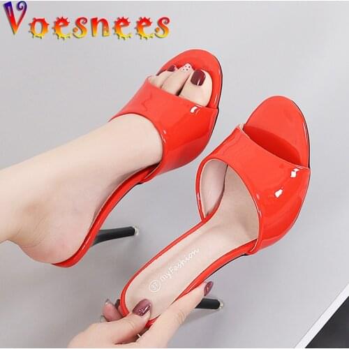 2021 Summer Woman Slipper Fine Heel 9cm Slipper Waterproof Slides Sandal Black Platform Bottom Sexy Female Shallow Mouth Pumps