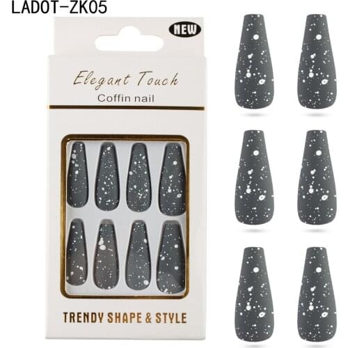 30pcs/box Long Coffin False Nails Irregular White Spots Pattern Press on Ballerina Nail Art Wearable DIY Artificial Manicures