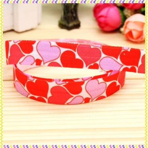5/8'' Free shipping Elastic FOE valentine heart printed headband headwear hairband diy decoration wholesale OEM P4894