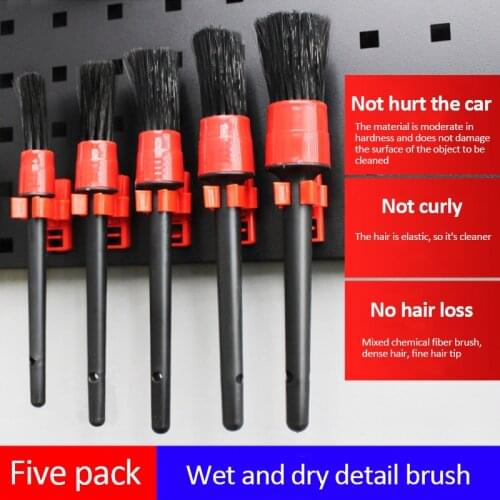 5PCS Car Detailing Brush Cleaning Natural Boar Hair Brushes Auto Detail Tools 5Pcs Wheels Dashboard Car-styling Accessories