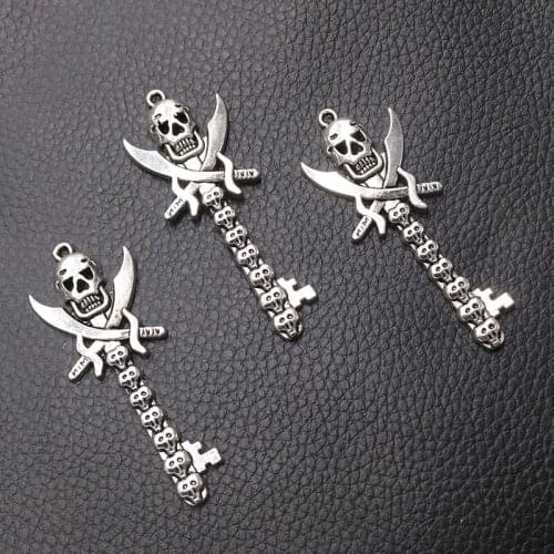 5pcs/lot Silver Plated Skeleton Knife Key Charm Metal Pendants DIY Necklaces Bracelets Jewelry Handicraft Accessories 60*23mm