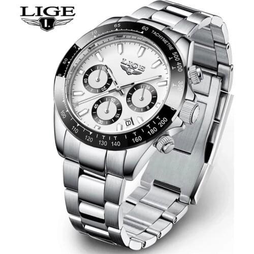 LIGE Sport Men Watches Top Brand Luxury Sapphire Stainless Steel Quartz Watch Men Fashion Waterproof Automatic Date Chronograph
