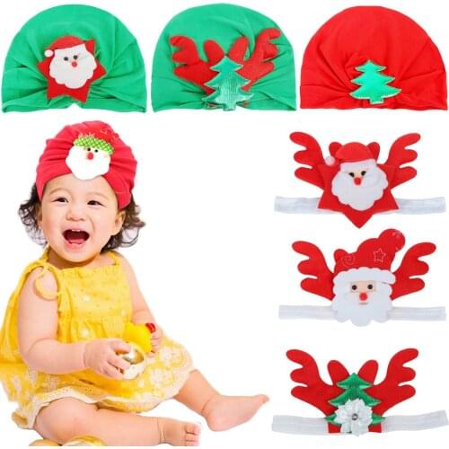 Handmade Baby Hat Christmas Headband Elastic Cotton Soft Turban Knot Antlers Flower Hair Band Cap Girl Headwear Hair Accessories