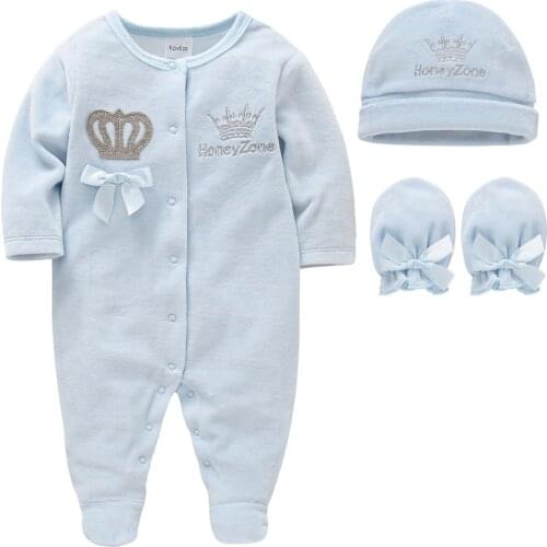 KAVKAS Romper+Hat+Glove Baby Clothes Set Winter Warm Cotton Kids Rompers Onesies Newborn Jumpsuit Pajamas