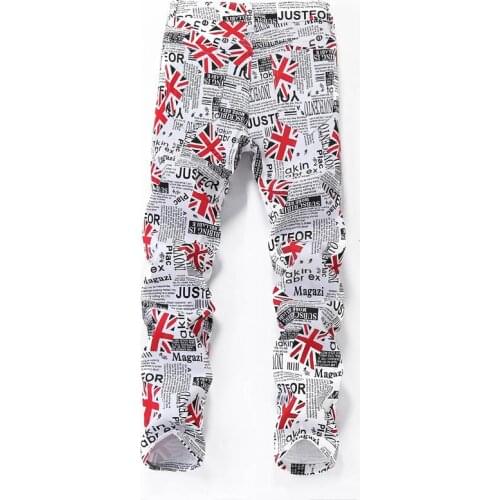 New Style European American Hot Sale Digital Printing Jeans High Quality Elastic Denim Pants Black Casual Personality Trousers