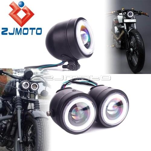 Motorcycle Single/Dual Headlight LED Retro High Low Beam Headlamp Daytime Running Light for Harley Honda Ducati Chopper Yamaha