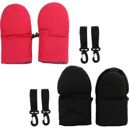 Baby Stroller Gloves Waterproof Antifreeze Thick Polar Fleece Gloves Winter Hands Protectors for Parents with 2pcs Hook Up