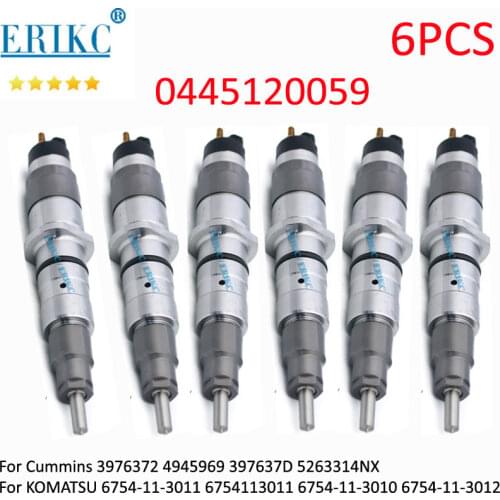 6PCS 0445120059 Diesel Injector Nozzle Parts 0 445 120 059 Fuel Injection Sprayer For KOMATSU 200-8 Cummins QSB 6.7 6754-11-3012