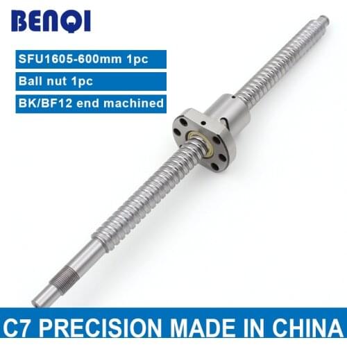 China 16mm diameter pitch 5mm cnc ball screw 1605 BK12 BF12 end machined SFU1605 - L 600mm + 1pc sfu1605 nut with flange