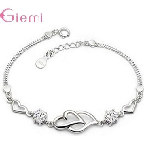 Classic Hearts Pendant Necklace for Woman Female 925 Sterling Silver CZ Diamond Wristband Luxury Jewelry Top Quality