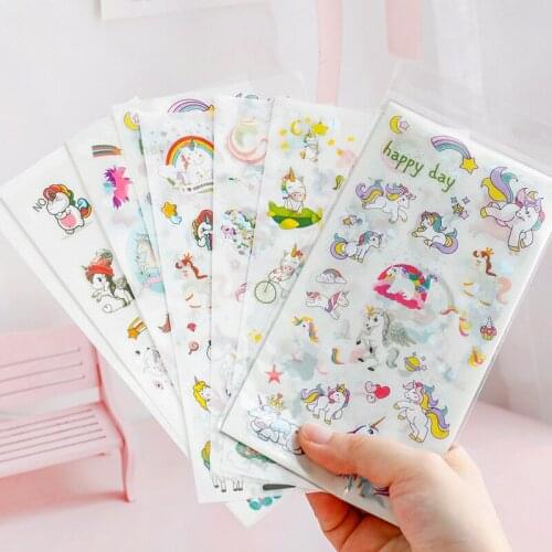 6 pcs/lot Cute Kawai Unicorn Sticker DIY Cartoon Sticky Paper For Home Decoration Scrapbooking Korean Stationery School Supplies