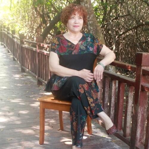 Elegant vintage summer two piece set women 5xl 6xl 7xl plus size short sleeve print 2 piece outfits for women pants and top H343