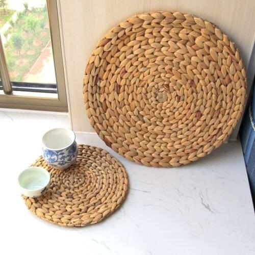 1 PC Round Placemats Woven Table Mats For Dining Table Water Hyacinth Heat-Resistant Non-Slip Woven Handmade Placemat