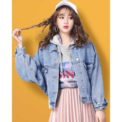 2020 Solid Turn-down Collar Jean Jacket for Women Loose Casual Blue Fashionable Women Coats Female outwear Denim Feminine