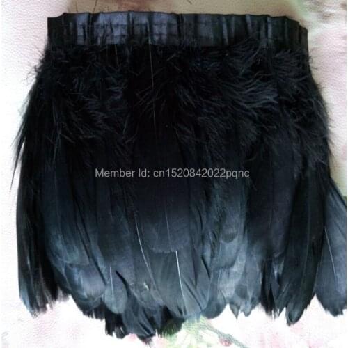 Black Color Goose Feather Trims 2Yards/Lot Dyed Geese Feather Ribbons/15-18cm Fringes Goose Feather Cloth Belt DIY decorative