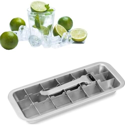 Lever-Style Ice Tray 2 in 1 Silver Stainless Steel Homemade Ice Making Mold Ice Cracker Ice Box High Quality