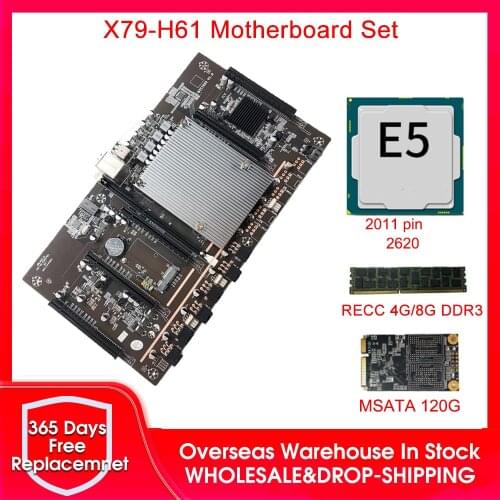 BTC X79-H61 Miner Motherboard DDR3 5 PCI-E3.0 8X MSATA3.0 Support 3060 GPU With E5-2620 CPU RECC 4G/8G DDR3 Memory 120G SSD