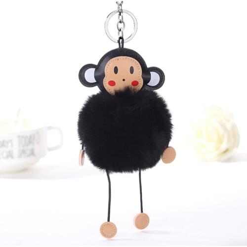 Cute Girls Fluffy Rabbit Fur Pompom Monkey Keychain Women Pompon Ball Monkey Key Chain On Bag Car Trinket Female Party Gift