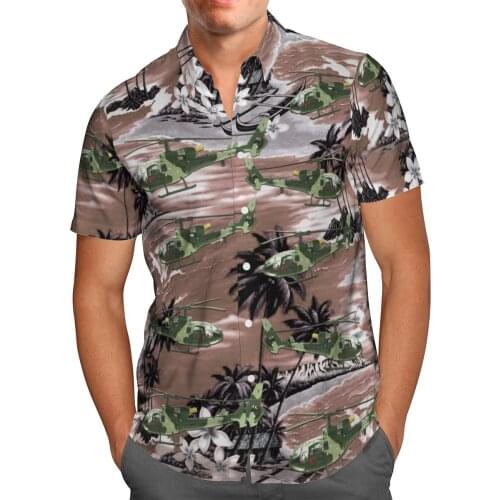 Helicopter Print Short Sleeve Shirt For Men Loose Cardigan Button Shirts Plus Size Hawaiian Style Summer 2021 Ventilated Shirt-2