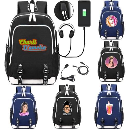 New Fashion Unisex Students Schoolbag Charli Damelio Mochila USB Charger Outdoor Sport Backpack Russia Bags for Teens