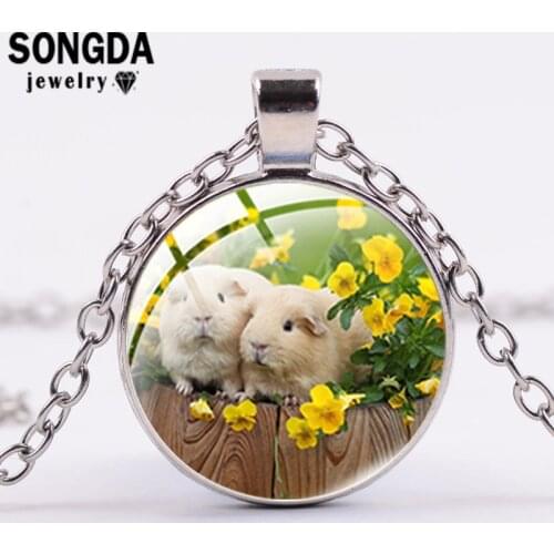 SONGDA Hot-Sale Cute Guinea Pig Series Necklace Dome Glass Surface Pendant Jewelry Gifts Best Choices for Boy or Girl Birthday