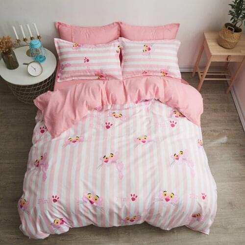 Pink Panther Stripes Children Bedding Sets Soft Duvet Cover Bed Sheet Pillowcase Bed Cover Linens Bedclothes Kids Baby Gift