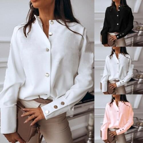 Casual Shirts Women Button Long Sleeve Tops Blouse Loose Clothes Solid color