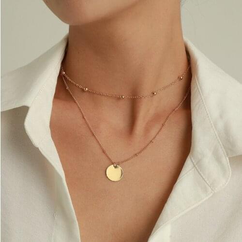 Simple Elegant Glazed Round Pendant Necklace for Women Vintage Double Layers Geometric Colar Beads Chains Necklace Jewelry Gift