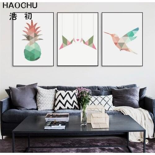 HAOCHU Nordic Minimalist Geometric Abstract Animal Coral Deer Flamingo Canvas Painting Wall Poster for Living Room Decor