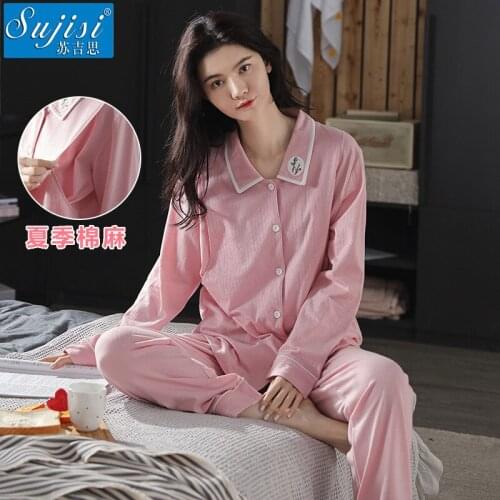 Spring Summer Thin 100% Cotton Maternity Nursing Sleepwear Sweet Korean Fashion Nightwear for Pregnant Women Pregnancy Pajamas