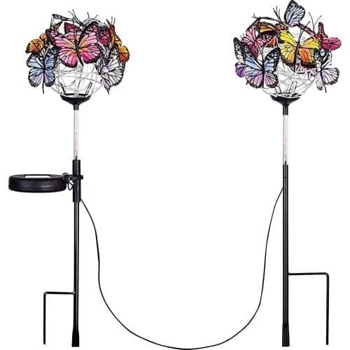 Butterfly Outdoor LED Solar Light Garden Stake 2PC Flower Waterproof Landscape Lights Ground Plug Decoration For Lawn Backyard