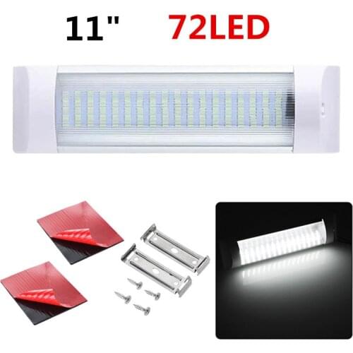 Universal 11" 12-85V Car Interior Led Light Bar Strip Lamp 72 LED White Light Tube w/ Switch For Van Lorry Truck RV Camper Boat