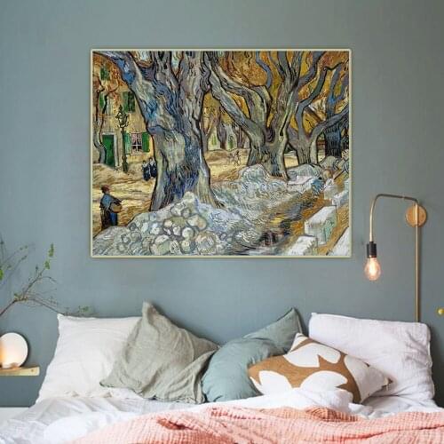 Van Gogh《Large Plane Trees (The Road Menders)》Canvas Oil Painting Artwork Aesthetic Picture Wall Hanging Decor Home Decoration