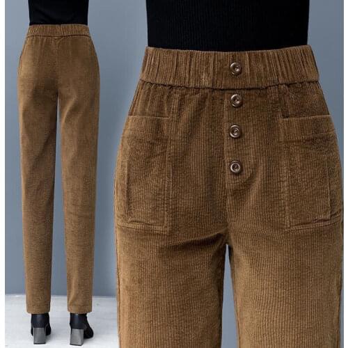 Corduroy Pants Women Spring Harem Pants High Waist Casual Soft Pants Harajuku Warm Streetwear Trousers Pantalon Mujer X414