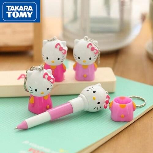 TAKARA TOMY Retractable Modeling Pen Creative Pen Cute Cartoon Hello Kitty Ballpoint Pen Keychain Children Writing Pen