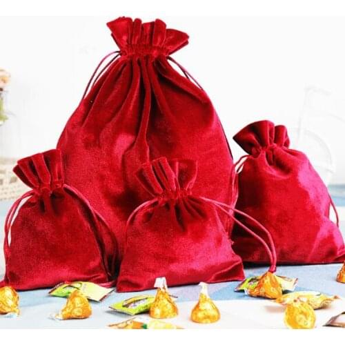 High Quality Jewelry Packaging Soft Silk Velvet Bag For Wedding Party Candy Pouch Christmas Gift Drawstring Bags & Pouches