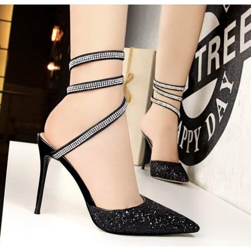 Womens Shoes Spring Sandals Anale Strip Silver Pumps Heels Glitter Party Shoes Shiny Shoes Woman Heels 2019 New Fashion Sandals