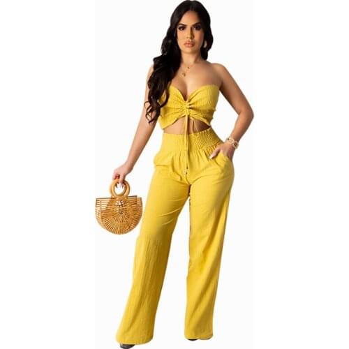 2 Piece Women Sets Urban Fashion Sexy Tube Top Sleeveless Top + Casual Trouser Suit 2021 Summer New Solid Color African Clothing