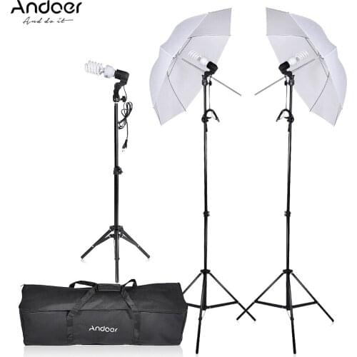 Andoer Photography Video Portrait Umbrella Continuous Lighting Kit with Bulbs E27 Swivel Socket Stand Umbrellas Carrying Case