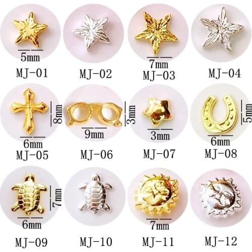10Pcs/Lot Japan Gold Silver Star Glasses Tortoise Sun Smile Metal Alloy Nail Art Deco Nail Stickers/Charms/ Tools for Manicure