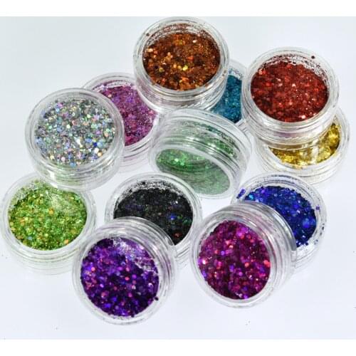 12jars/set Laser Mixed Nail Glitter Powder Sequins Holographic Colorful Nail Flakes 3D DIY Charm Dust For Nail Art Decorations