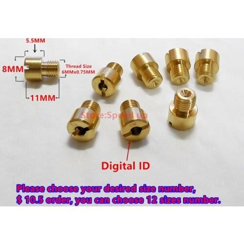 12 pcs/pack) 2-stroke motorcycle VM11/22 main jet VM16 LT-Z YFM50~90 TTR90 carburetor Main nozzle(Digital label display)