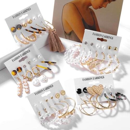 2020 New Vintage Tassel Leopard Acrylic Pearl Drop Earrings Set Women Bohemian Eye Star Circle Dangle Earring Fashion Jewelry