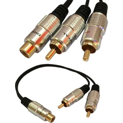 25cm RCA female jack to 2 RCA plug male Y splitter Audio video adapter short cable