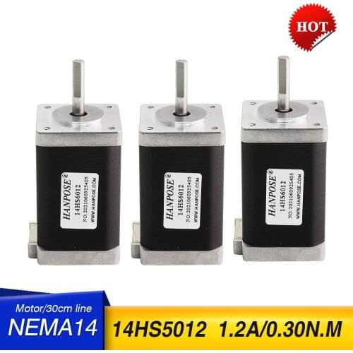 3PCS for 3D printer NEMA14 14HS5012 4-lead 1.2A 0.30N.m / Nema 14 motor 50mm 25.5Oz-in for CNC engraving milling machine